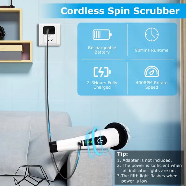 𝐄𝐥𝐞𝐜𝐭𝐫𝐢𝐜 𝐒𝐩𝐢𝐧 𝐒𝐜𝐫𝐮𝐛𝐛𝐞𝐫 – 𝐂𝐨𝐫𝐝𝐥𝐞𝐬𝐬 𝐂𝐥𝐞𝐚𝐧𝐢𝐧𝐠 𝐁𝐫𝐮𝐬𝐡 𝐰𝐢𝐭𝐡 𝟖 𝐑𝐞𝐩𝐥𝐚𝐜𝐞𝐚𝐛𝐥𝐞 𝐇𝐞𝐚𝐝𝐬 & 𝟐 𝐒𝐩𝐞𝐞𝐝 𝐌𝐨𝐝𝐞𝐬