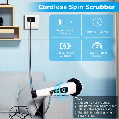 𝐄𝐥𝐞𝐜𝐭𝐫𝐢𝐜 𝐒𝐩𝐢𝐧 𝐒𝐜𝐫𝐮𝐛𝐛𝐞𝐫 – 𝐂𝐨𝐫𝐝𝐥𝐞𝐬𝐬 𝐂𝐥𝐞𝐚𝐧𝐢𝐧𝐠 𝐁𝐫𝐮𝐬𝐡 𝐰𝐢𝐭𝐡 𝟖 𝐑𝐞𝐩𝐥𝐚𝐜𝐞𝐚𝐛𝐥𝐞 𝐇𝐞𝐚𝐝𝐬 & 𝟐 𝐒𝐩𝐞𝐞𝐝 𝐌𝐨𝐝𝐞𝐬
