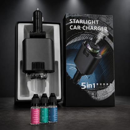 5-in-1 Starlight Car Charger – Fast Charging Hub with LED Ambient Lighting