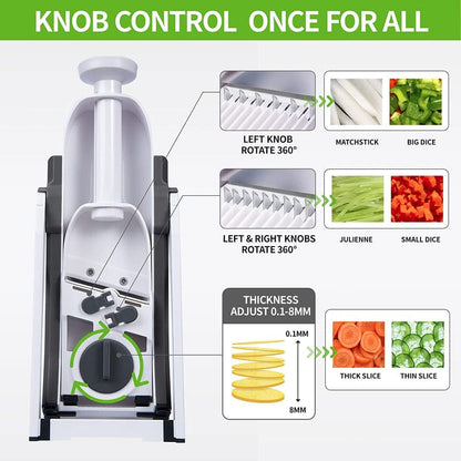 Manual Vegetable Chopper & Slicer – Multifunctional Food Cutter with Interchangeable Blades