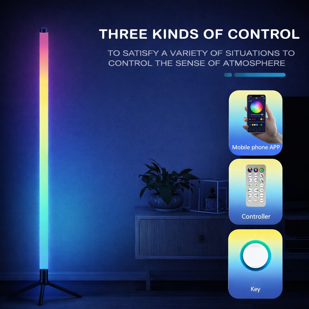 RGB LED Floor Lamp – Space-Saving Modern Smart Ambient Corner Light