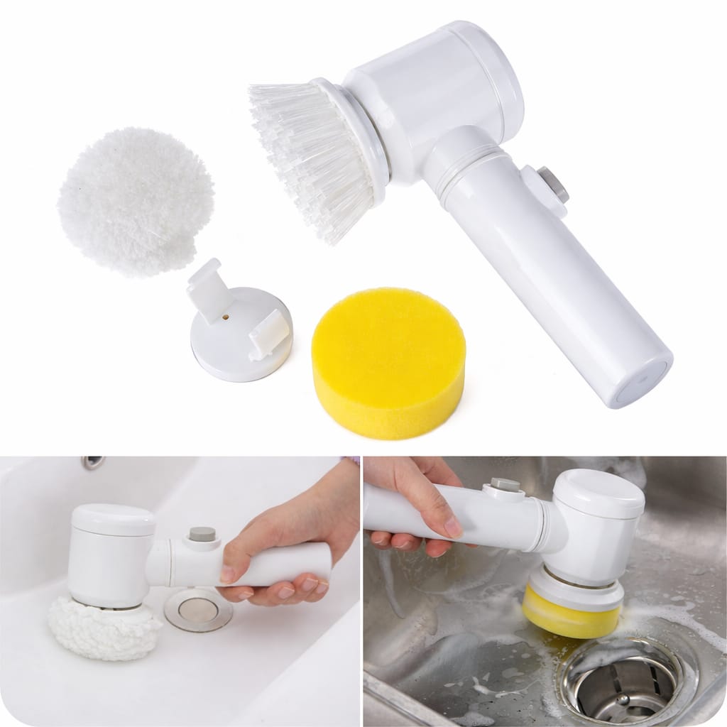 5-in-1 Electric Cleaning Brush – Handheld Power Scrubber for Kitchen & Bathroom